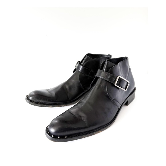 Vintage Kenneth Cole Monk Strap Studded Black Leather Ankle Boots Size 11.5 - Picture 5 of 11